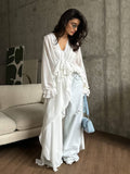 French Temperament Niche Lotus Side V-Neck Irregular Drag-And-Drag Chiffon Sleeve Top HZ1208