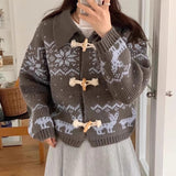 INS Korean Academy Wind Reduction Horn Buckle Buckle Bump Color Thick Warm Short Coat Sweater Woman HZ1208