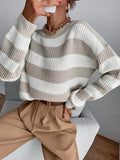 2025 Autumn And Winter New Personality Hit Color Knitted Shirt Color Stripe Loose Sweater HZ1208