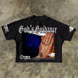 2025 Cool Boy New Prayer Hand-Printing T-Shirt Five-Sleeved T-Shirt HZ1208
