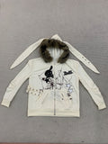 Autumn And Winter Street Retro Collar Rabbit Ear Hooded Hoodie Jacket Y2K Printed Female Top HZ1208