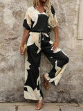 2025 Summer Set Printing V-Neck Bat Sleeve Blouse Long Pants Fashion Two-Piece HZ1208