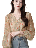 2025 New Burst Spring Summer French Beauty High-End Feel Shirt Blouse Broken Snowflake Long-Sleeved Shirt Women Summer HZ1208
