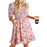 2025 Women's Summer New New Ocean Bubble Bubble Sleeves Crush Flower Dresses Women's Dress HZ1208