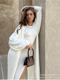 2025 Autumn And Winter Hot Sweater Suit Women Loose Long Version Imitation Cardigan + Open Fork Dress HZ1208