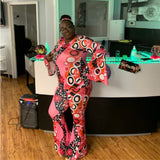 2025 Halloween Women's Print Tops T Hongha Horn Pants Set + Headscarf HZ1208