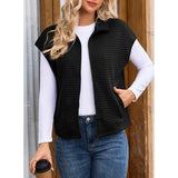 Spring And Autumn Explosion Women's Collar Zipper Vest Waffge Pocket Sweatshirt Sleeveless Coat Woman HZ1208