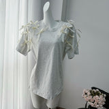 Cute Girl Ribbon Bow Loose Short-Sleeved T-Shirt In Wind Loose Cotton Casual Blouse HZ1208