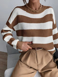 2025 Autumn And Winter New Personality Hit Color Knitted Shirt Color Stripe Loose Sweater HZ1208