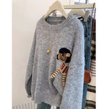 2025 Design Embroidered Jacket Sweater Women's New Autumn And Winter Thick Small Lazy Wind Bottom Knitting Shirt HZ1208