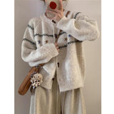 Horn Buckle Loose Retro Sweater Cardigan Women 2025 Autumn And Winter New Round-Necked Collared Flower Knitted Coat HZ1208