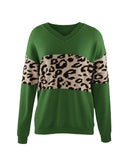 2025 Autumn And Winter New V-Neck Spliced Knitted Shirt Women's Jacket Leopard Print Women's Sweater HZ1208