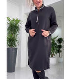 2025 Autumn And Winter New Loose French Half-Zip Knitted Dress Large-Size Solid Color Long HZ1208
