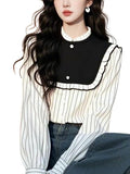 2025 Spring Han Han Super Beautiful Beautiful Black And White Striped Shirt Female Design Sense Light Luxury To Reduce The Age Of The Gas Blouse HZ1208