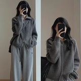 Sweater Woman Retro Hong Kong Flavor New Chic Korean Version Of The Collar Zipper Knitted Open Shirt Lazy Wind Loose Thick Coat HZ1208