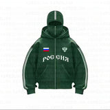 Tide Double Hat Design Letter Hooded Cardigan Autumn And Winter Men And Women With The Same Loose Y2K Sweater HZ1208