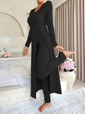 Temu Autumn And Winter Design With A Sense Of Round Neck Opening Fork Long Coat Trousers Casual Fashion Set HZ1208