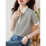 Striped Polo Collar Top Women's Summer 2025 New Age-Reduced Gas Chic Short-Sleeved T-Shirt Women's Summer Dress HZ1208