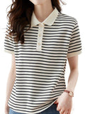 Striped Polo Collar Top Women's Summer 2025 New Age-Reduced Gas Chic Short-Sleeved T-Shirt Women's Summer Dress HZ1208