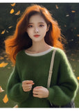 This Year's Popular Green Horse Sea Hair Sweater Women's Autumn And Winter Lazy Style Design Is Super Good-Looking Thick Small Fragrant Blouse HZ1208