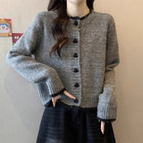 Spring And Autumn 2025 New Sweater Coat Women's Design Color Love Button Knitted Shirt Short Long-Sleeved Top HZ1208