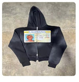 Autumn/Winter 2025 Men's And Women's Hooded Sweatshirt Zipper Graffiti ID Card Print Long-Sleeved Hoodie Coat HZ1208