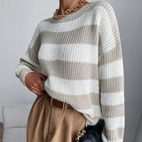 2025 Autumn And Winter New Personality Hit Color Knitted Shirt Color Stripe Loose Sweater HZ1208