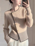 Korean Version Of The Round-Neck Simple Cardigan Sweater Coat Women Autumn 2025 Autumn And Winter Dress New Temperament Reduction Lady Top HZ1208