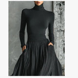 High-Quality Heavy Industry Withered Leaves Folded Half Skirt Spring And Autumn Gloss Irregular Stow Over The Knee And Ankle Skirt HZ1208