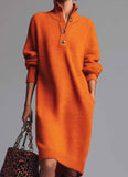 2025 New Autumn Casual Button Collar Loose Straight Knitted Long Sweater Skirt HZ1208