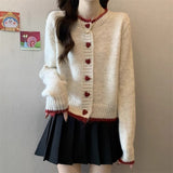 Spring And Autumn 2025 New Sweater Coat Women's Design Color Love Button Knitted Shirt Short Long-Sleeved Top HZ1208