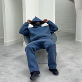 2172 Casual Simple Couple Fashion Hoodie Sweatshirt Solid Color Loose Sweater HZ1208