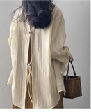 Light And Thin Tiansi Sunscreen Shirt Coat Women 2025 Summer New Back Fork Shirt National Wind Button Long-Sleeved Top HZ1208