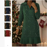 2025 Christmas Lattice Round Neck Long Sleeves Elegant Retro Explosion HZ1208