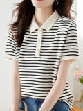 Striped Polo Collar Top Women's Summer 2025 New Age-Reduced Gas Chic Short-Sleeved T-Shirt Women's Summer Dress HZ1208