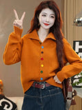 European Goods Color Single Row Buckle Long-Sleeved Top Women Soft Glutinous Comfortable Warm Autumn And Winter Thin Thick Sweater Cardigan HZ1208