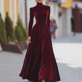 Mid-Term Autumn And Winter 2025 Autumn And Winter Velvet Temperament Buckle Shirt Collar Long Dress With Belt HZ1208