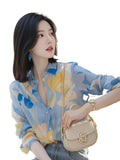 French Retro Elegant Floral Long-Sleeved Shirt Women's Design Sense Of Loose Thin Autumn Dress Chiffon Top HZ1208