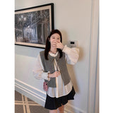 Spring/Autumn 2025 New Relaxed Backpack Coat Sweater Sweater Women's Round T-Shirt With Shortëed Vests HZ1208