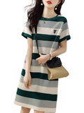Crash Striped Dress 2025 Summer New Korean Version Of Casual Simple Dress Showing Skinny Skin Dress Women HZ1208