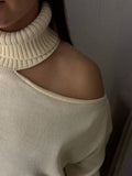 Must Enter The High-Collar Shoulder Sweater Unique Asymmetric Design Gentle Apricot Gray Color Optional Autumn And Winter Atmosphere HZ1208