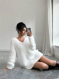 2025 Autumn And Winter New V Collar Wear Loose Lazy Breeze Knitted Sweater Skirt HZ1208