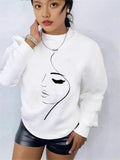 2025 Spring And Autumn New Women's Fashion Face Printed Round-Neck White Dress HZ1208