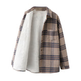 Add Thick Hair Coat Women 2025 Autumn And Winter New Shirt Port Loose Long-Sleeved Grinding Lattice Plus Velvet Shirt Woman HZ1208