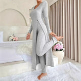 Temu Autumn And Winter Design With A Sense Of Round Neck Opening Fork Long Coat Trousers Casual Fashion Set HZ1208