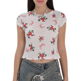 2025 New Flower Print Tender Girl Top Cute Sweet Lady Top Hottie Dress HZ1208