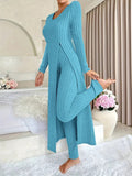 Temu Autumn And Winter Design With A Sense Of Round Neck Opening Fork Long Coat Trousers Casual Fashion Set HZ1208