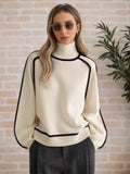 2025 Autumn And Winter Half-High Three-Dimensional Stripe Thin Leisure Loose Knitted Knitted Jersey Languid Sweater HZ1208