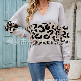 2025 Autumn And Winter New V-Neck Spliced Knitted Shirt Women's Jacket Leopard Print Women's Sweater HZ1208