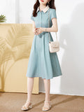 POLO Collared Color Wave Point Skirt 24 Summer New Waist Simple Temperament Elegant Fashion Age Reduction Women's Dress HZ1208